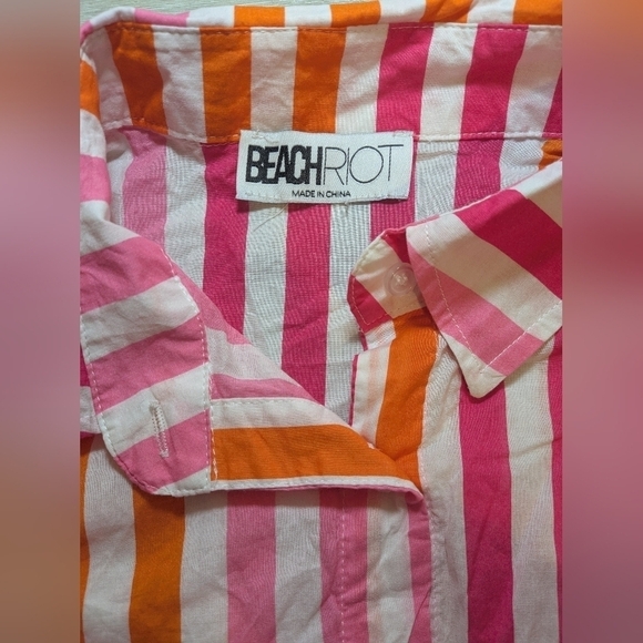 Beach Riot Pink Orange Stripe Alexa Long Sleeve Cotton Cover-Up Top Resortwear - Picture 10 of 11